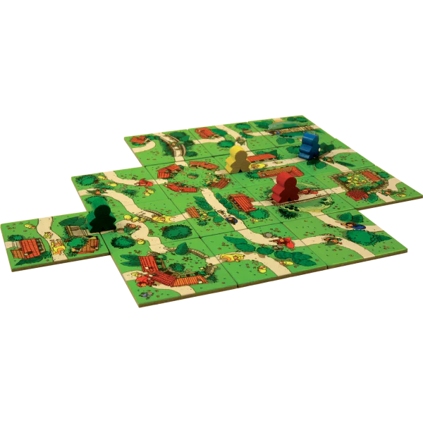 Plăcuțele și pionii din jocul Carcassonne Junior