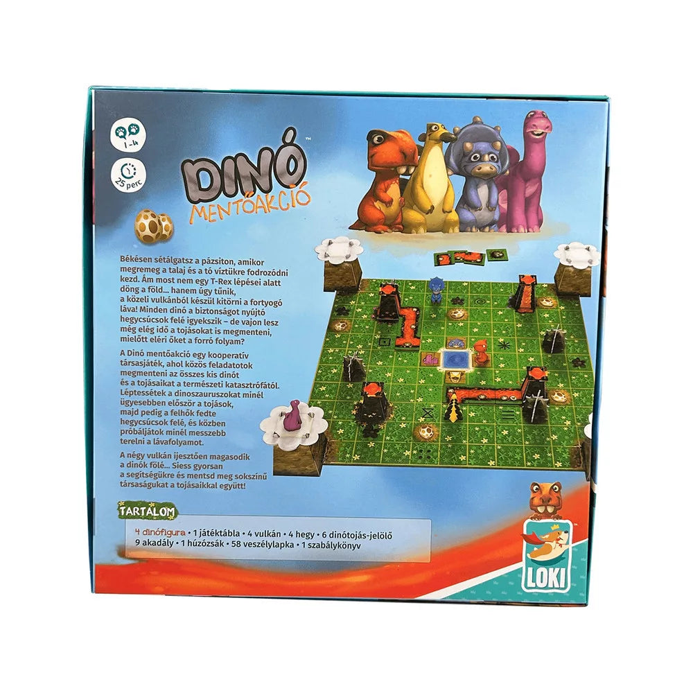 Spatele cutiei jocului de societate SOS Dino