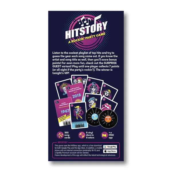 Spatele cutiei jocului de societate Hitstory