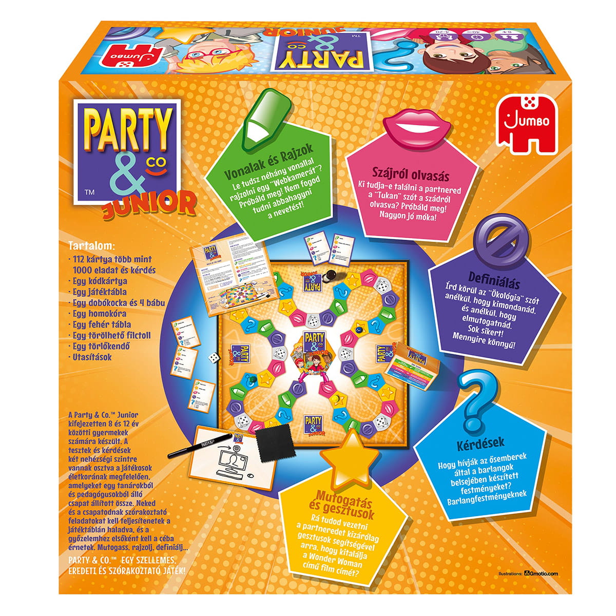Spatele cutiei jocului de societate Party & Co: Junior