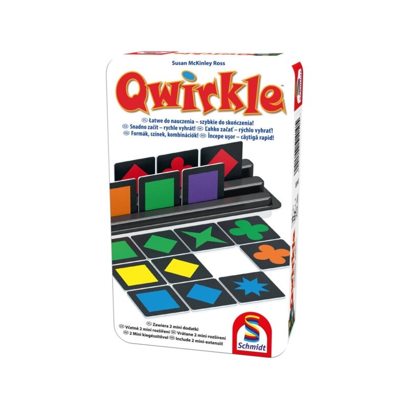 Cutia jocului de societate Qwirkle în cutie metalică