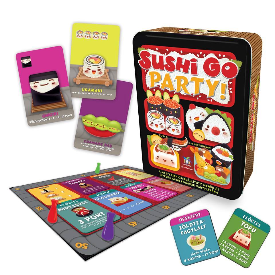 Conținutul jocului de societate Sushi Go Party!