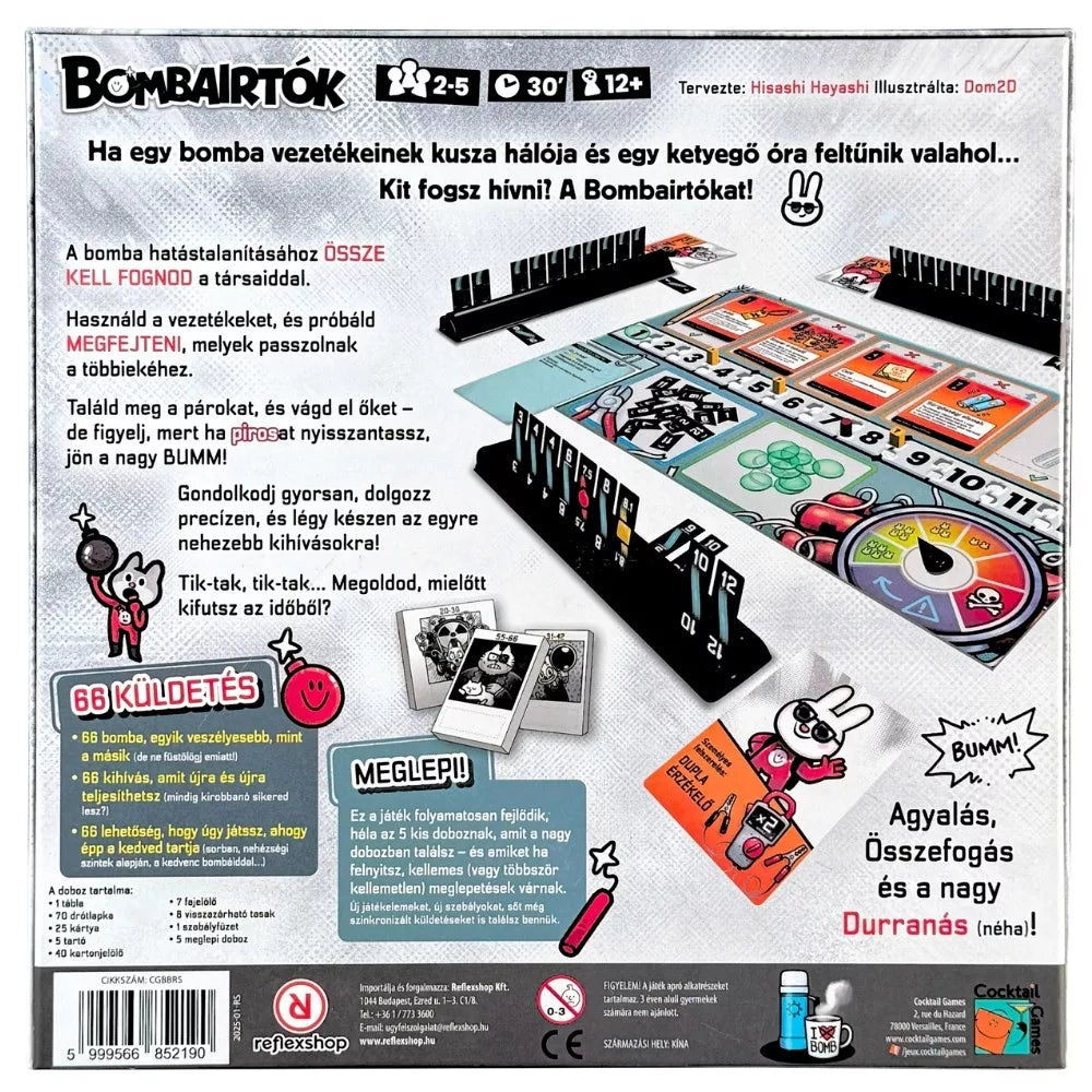 Spatele cutiei jocului de societate Bomb Busters