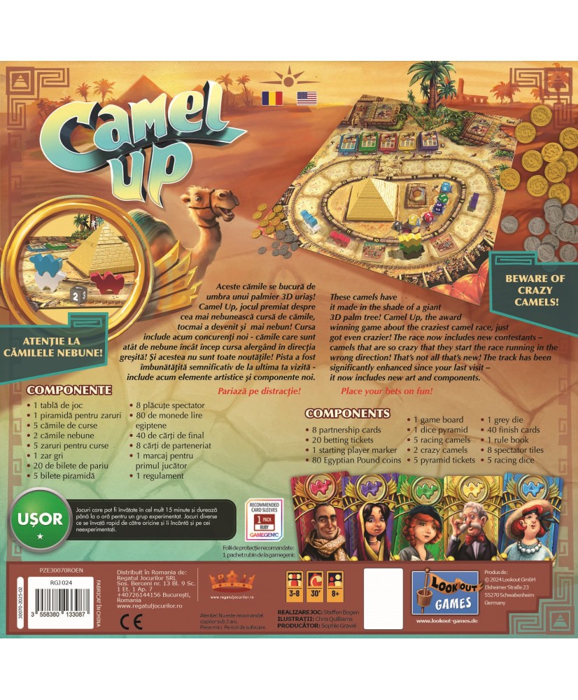 Spatele cutiei jocului de societate Camel Up