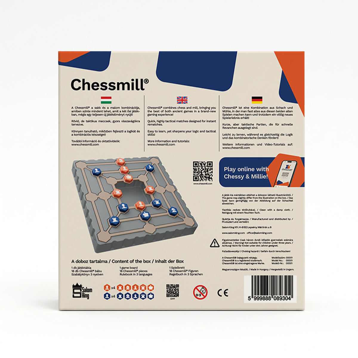 Spatele cutiei jocului de societate Chessmill
