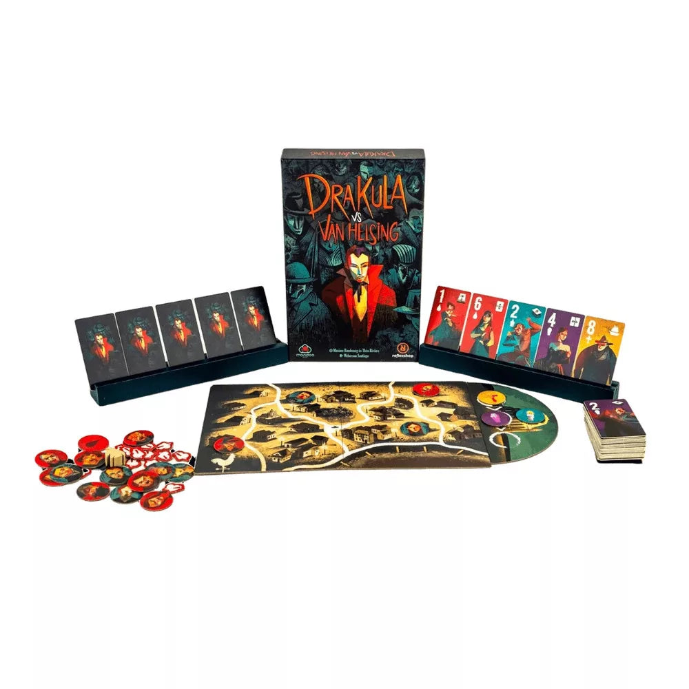 Conținutul jocului de societate Dracula vs Van Helsing