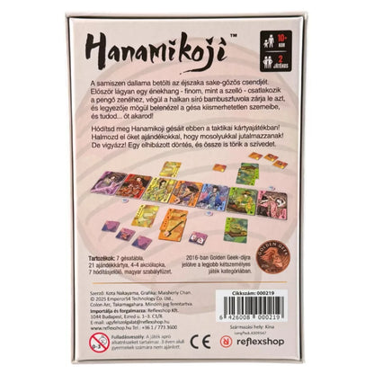 Spatele cutiei jocului de societate Hanamikoji