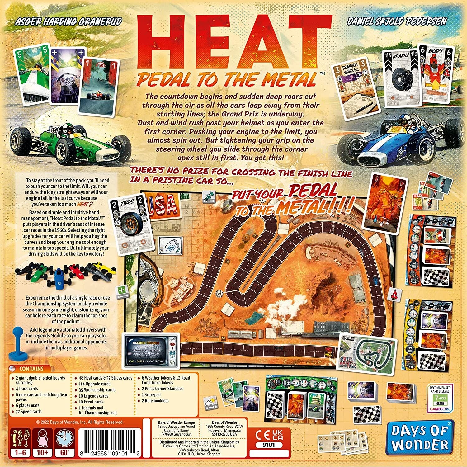 Spatele cutiei jocului de societate Heat: Pedal to the Metal