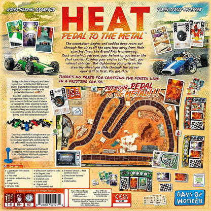 Spatele cutiei jocului de societate Heat: Pedal to the Metal