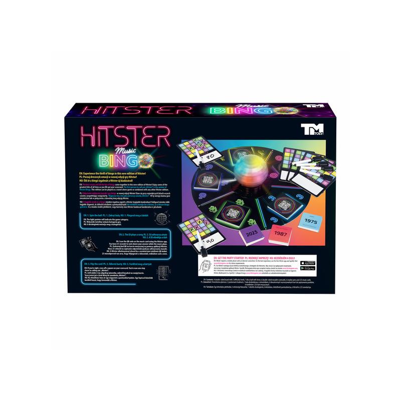 Spatele cutiei jocului de societate Hitster: Music Bingo
