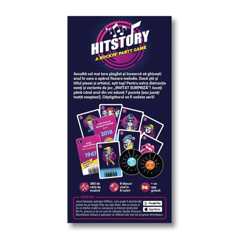 Spatele cutiei jocului de societate Hitstory