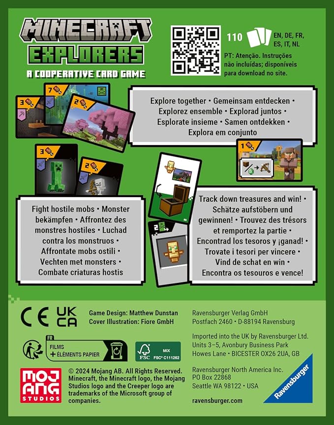 Spatele cutiei jocului de societate Minecraft Explorers