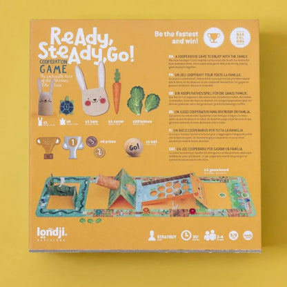Spatele cutiei jocului de societate Ready, Steady, Go!