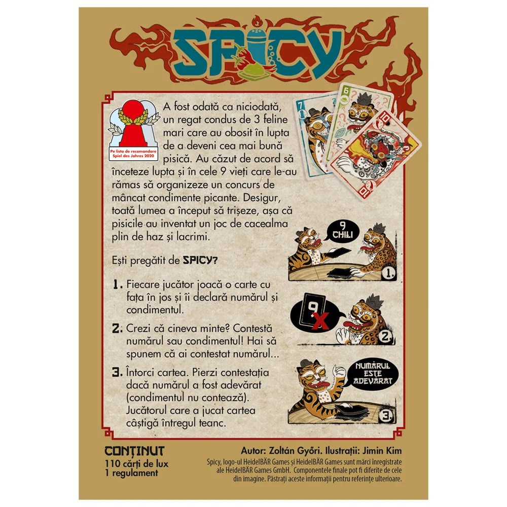 Spatele cutiei jocului de societate Spicy