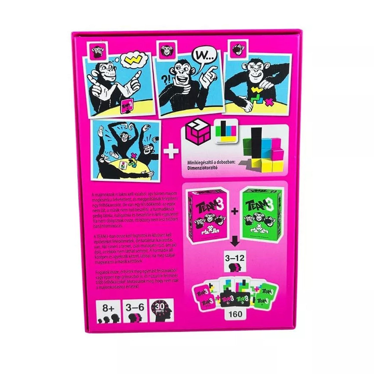 Spatele cutiei jocului de societate Team3 PINK