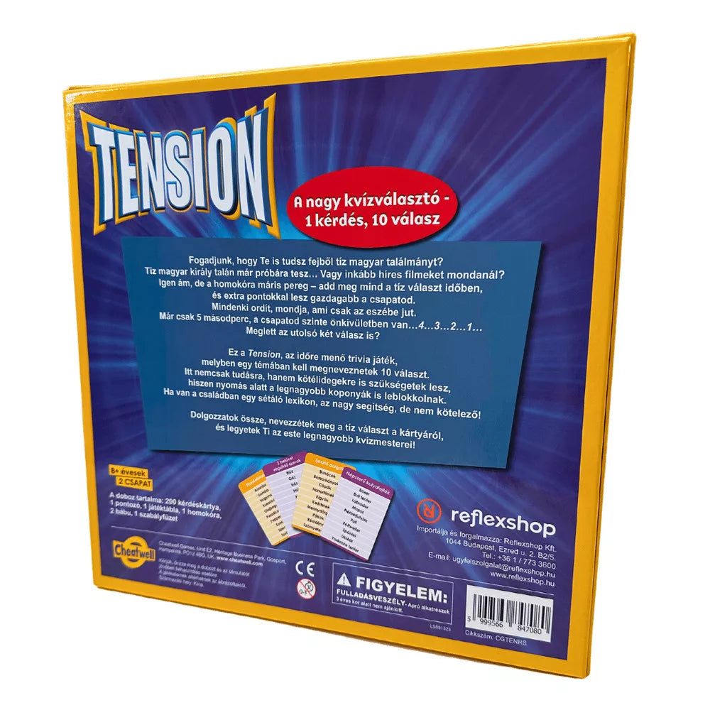 Spatele cutiei jocului de societate Tension