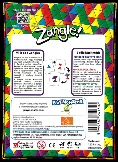 Spatele cutiei jocului de societate Zangle!